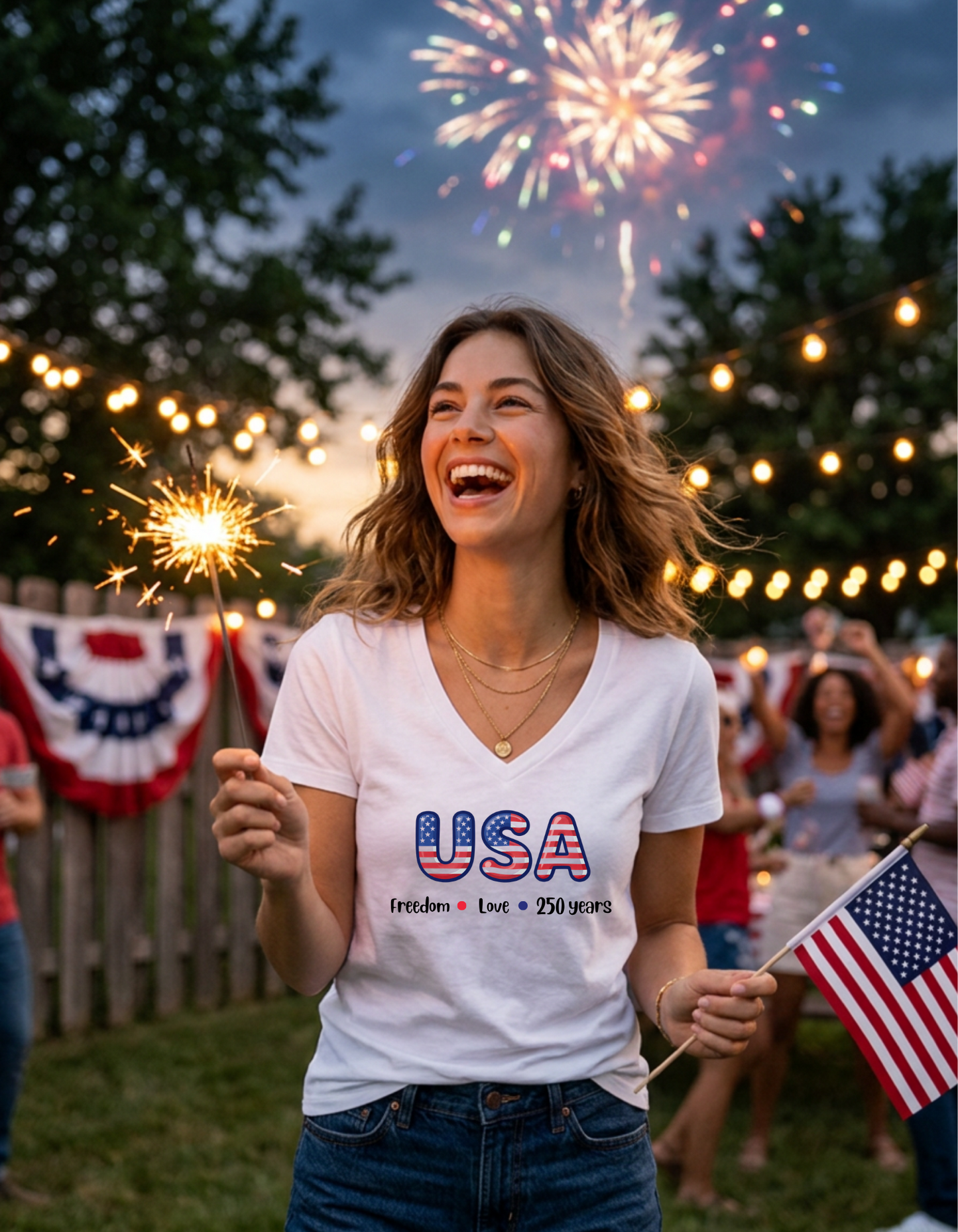 USA Patriotic Women's T-Shirt | 4th of July 250th Anniversary Celebration Shirt | Stars & Stripes Graphic Tee