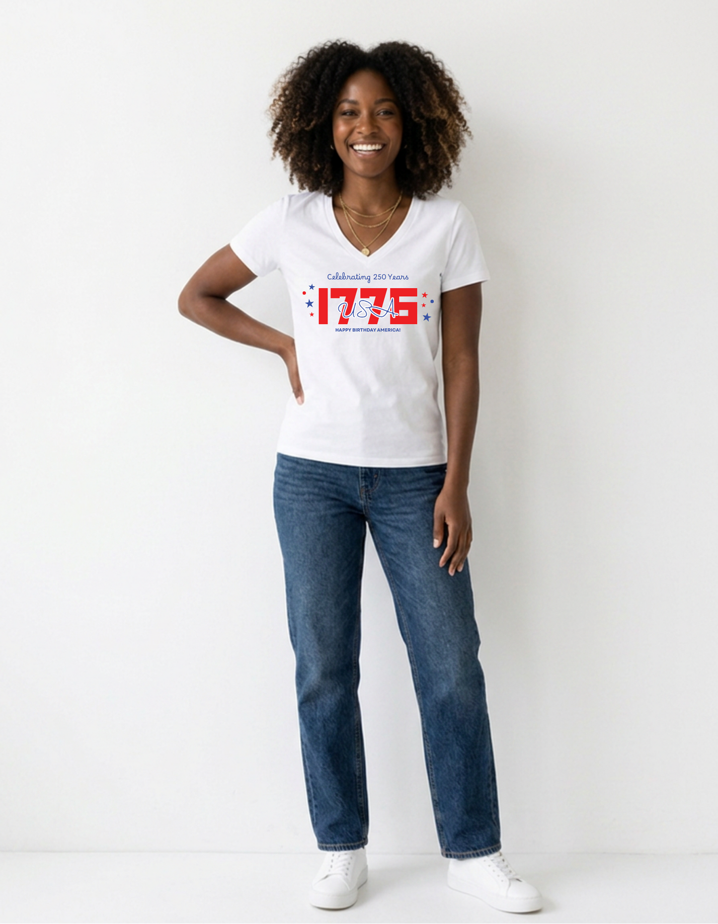 Women's Celebrating 250 Years USA T-Shirt | 1776 Patriotic 4th of July Shirt | Happy Birthday America Tee