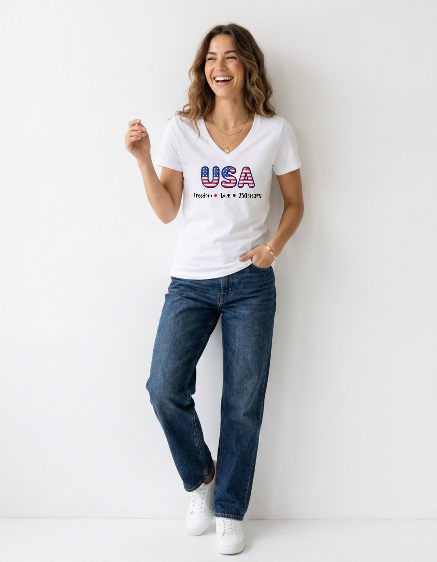 USA Patriotic Women's T-Shirt | 4th of July 250th Anniversary Celebration Shirt | Stars & Stripes Graphic Tee