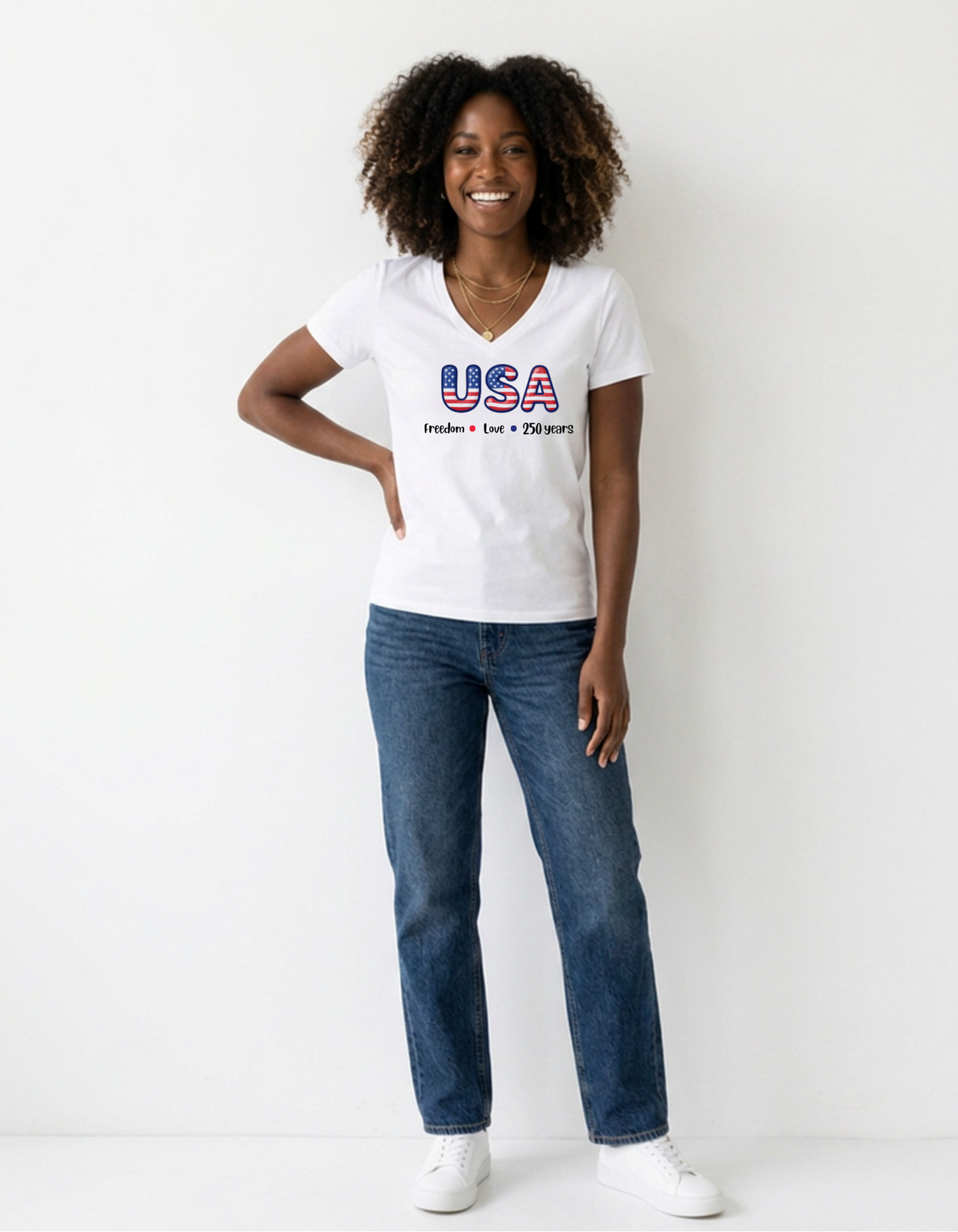 USA Patriotic Women's T-Shirt | 4th of July 250th Anniversary Celebration Shirt | Stars & Stripes Graphic Tee