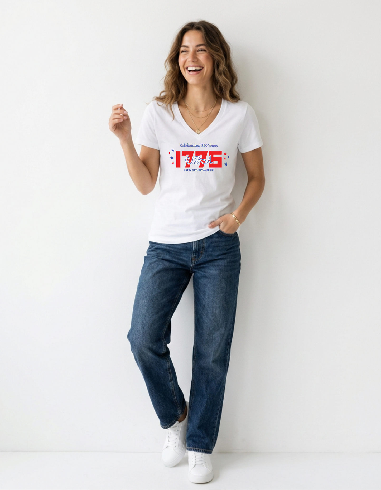 Women's Celebrating 250 Years USA T-Shirt | 1776 Patriotic 4th of July Shirt | Happy Birthday America Tee